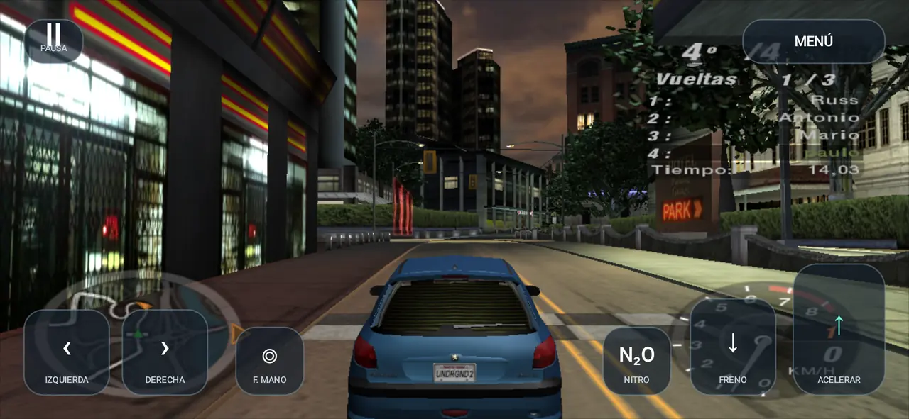 Android gameplay screenshot from the nfsu2-recompiled repository