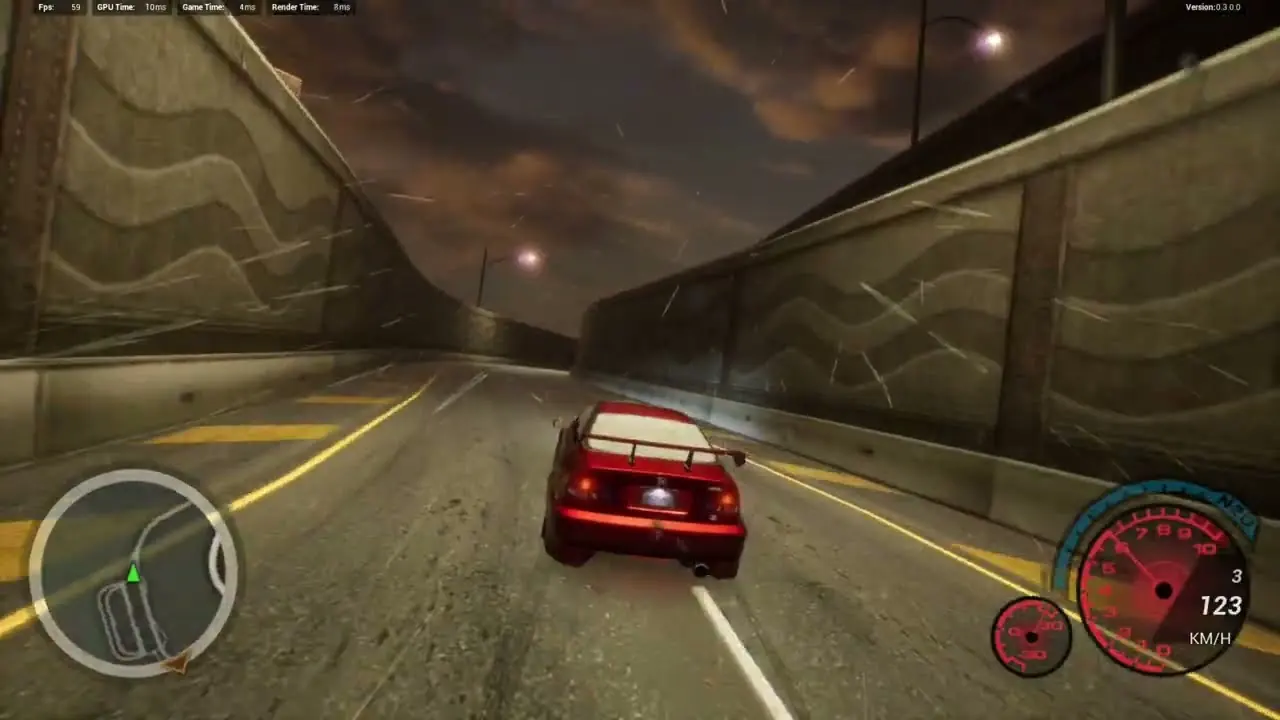 Frame from a UE5 community driving demo, not the browser project